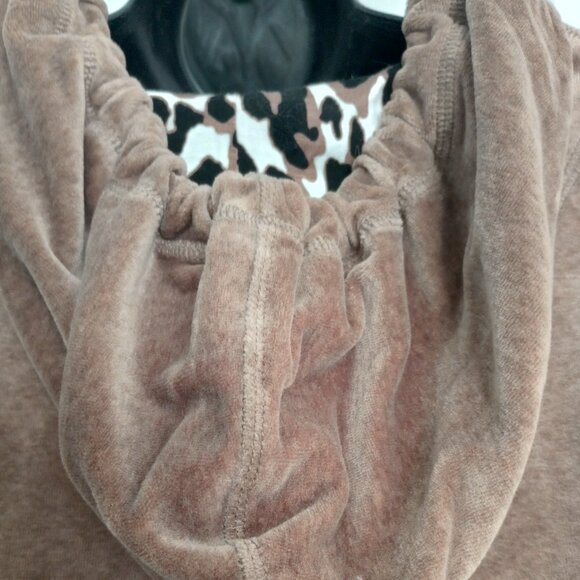 Calvin Klein Woman's Tan Hooded Front-Zip Velour Hoodie (M) - Picture 4 of 5